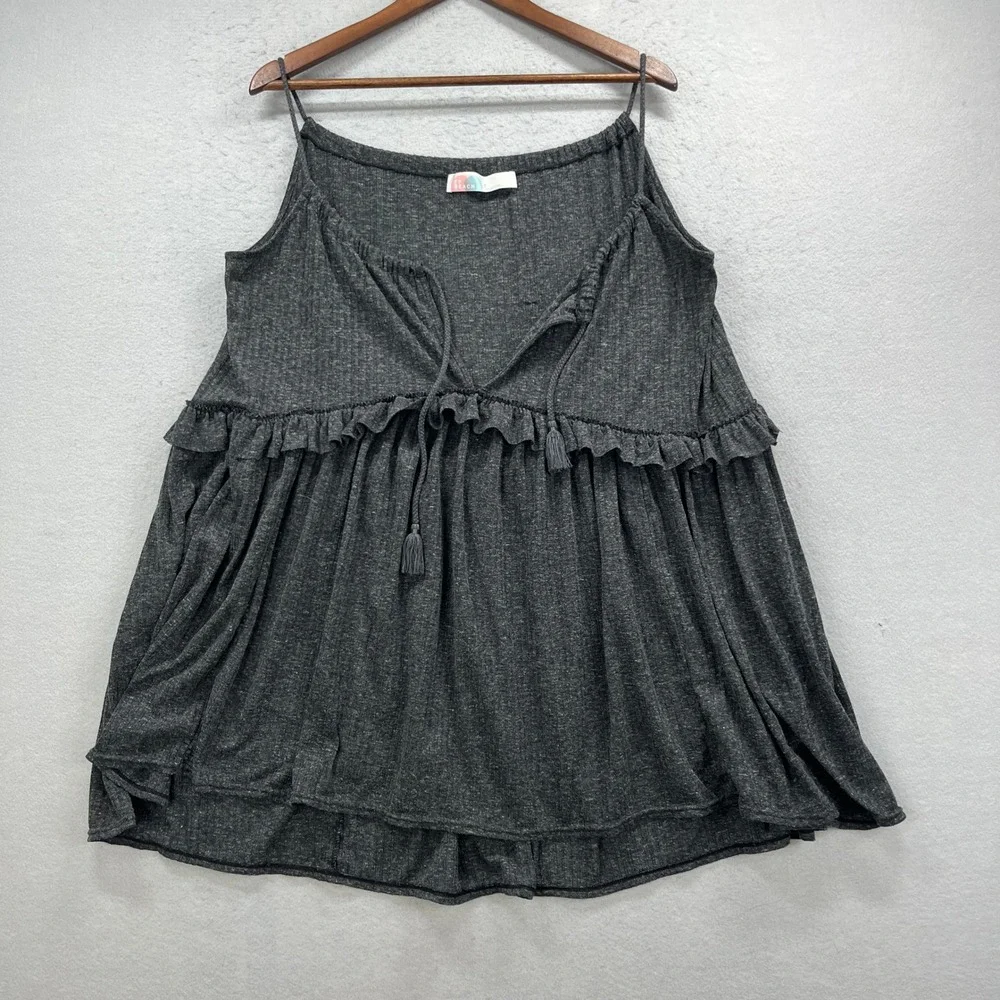Free People Cami Top Womens Small Charcoal FP Beach Ruffle Tassel Boho Coastal